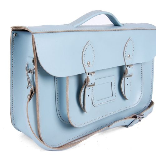 15 BABY BLUE ENGLISH LEATHER SATCHEL – MAGNETIC BRIEFCASE side