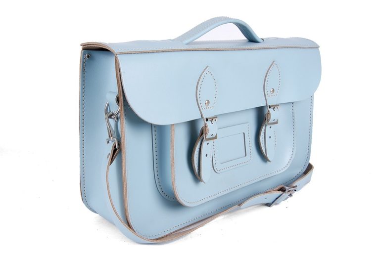 15 BABY BLUE ENGLISH LEATHER SATCHEL – MAGNETIC BRIEFCASE side