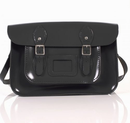 13" Black Patent English Leather Satchel