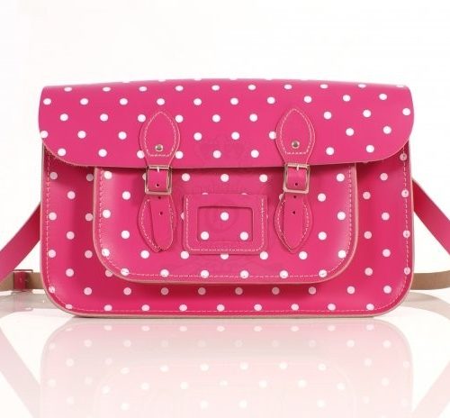 15 PINK POLKADOTS ENGLISH LEATHER SATCHEL