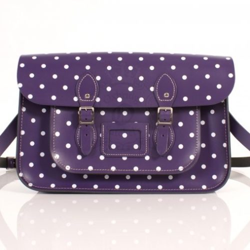 15" Purple Polka Dots English Leather Satchel